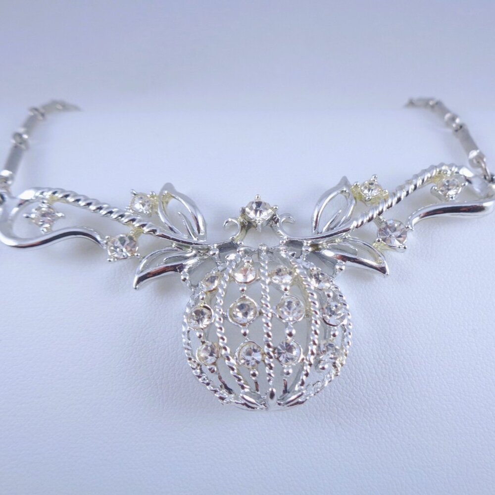 Coro Silver-tone Clear Rhinestone Necklace